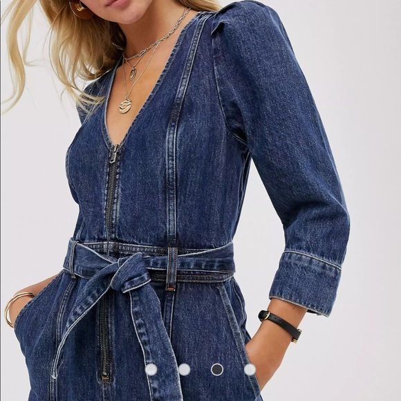 Los Angeles & Other Stories denim jumpsuit with tie waist, size US 0 - Picture 3 of 10